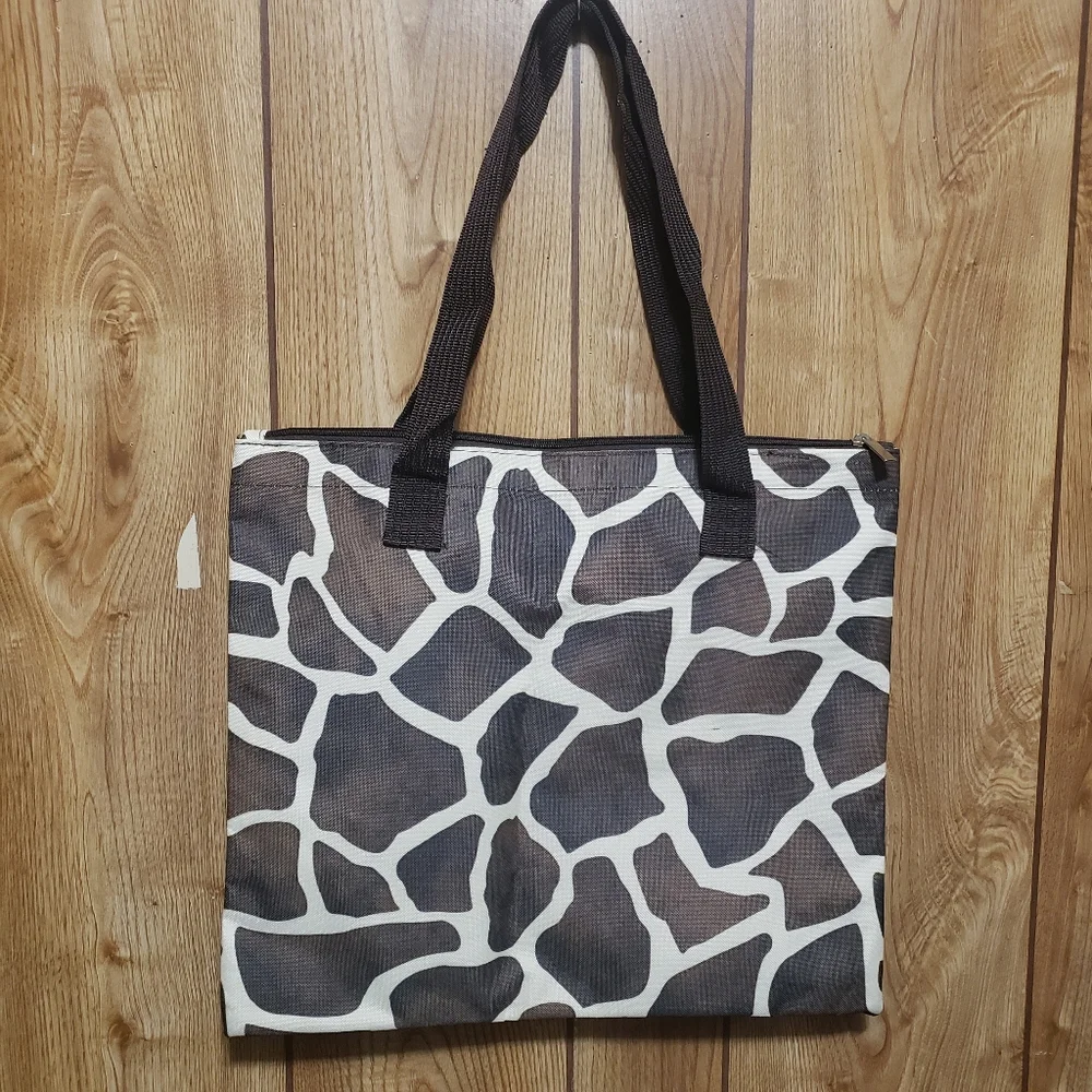 J. GARDEN Giraffe print Embroidered tote bag, shoulder bag grocery Zip Top - Picture 2 of 5